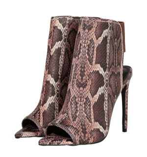 sipandshopboutique Women's Brown Snake print Snakeskin Peep Toe High Heel Booties with Brown Ankle Strap. winter shoes for women high heels
