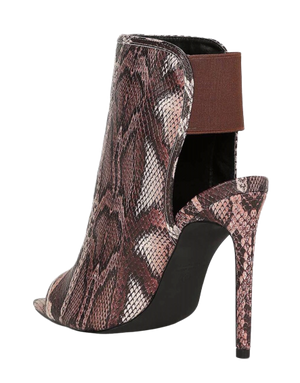 sipandshopboutique Women's Brown Snake print Snakeskin Peep Toe High Heel Booties with Brown Ankle Strap. winter shoes for women high heels