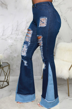 Two Tone Distressed Bell Bottoms