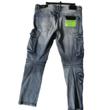 sipandshopboutique Buy our men's blue jean denim cargo jeans with a distressed washed look, side pockets, and yellow green neon detail. 